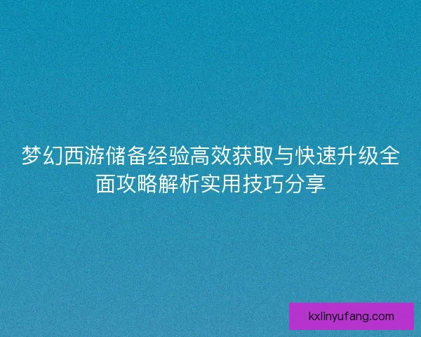 梦幻西游储备经验高效获取与快速升级全面攻略解析实用技巧分享