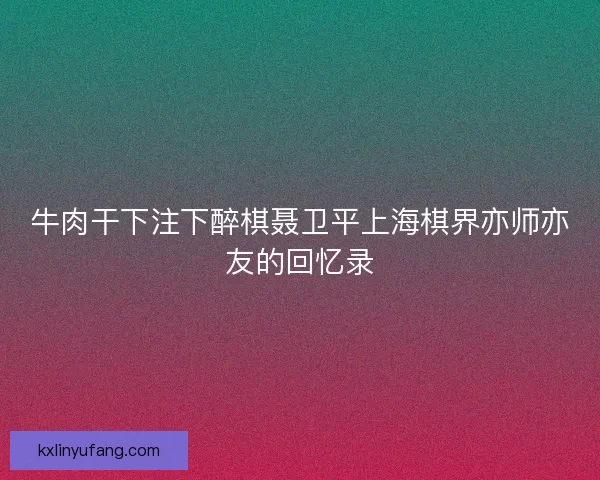 牛肉干下注下醉棋聂卫平上海棋界亦师亦友的回忆录